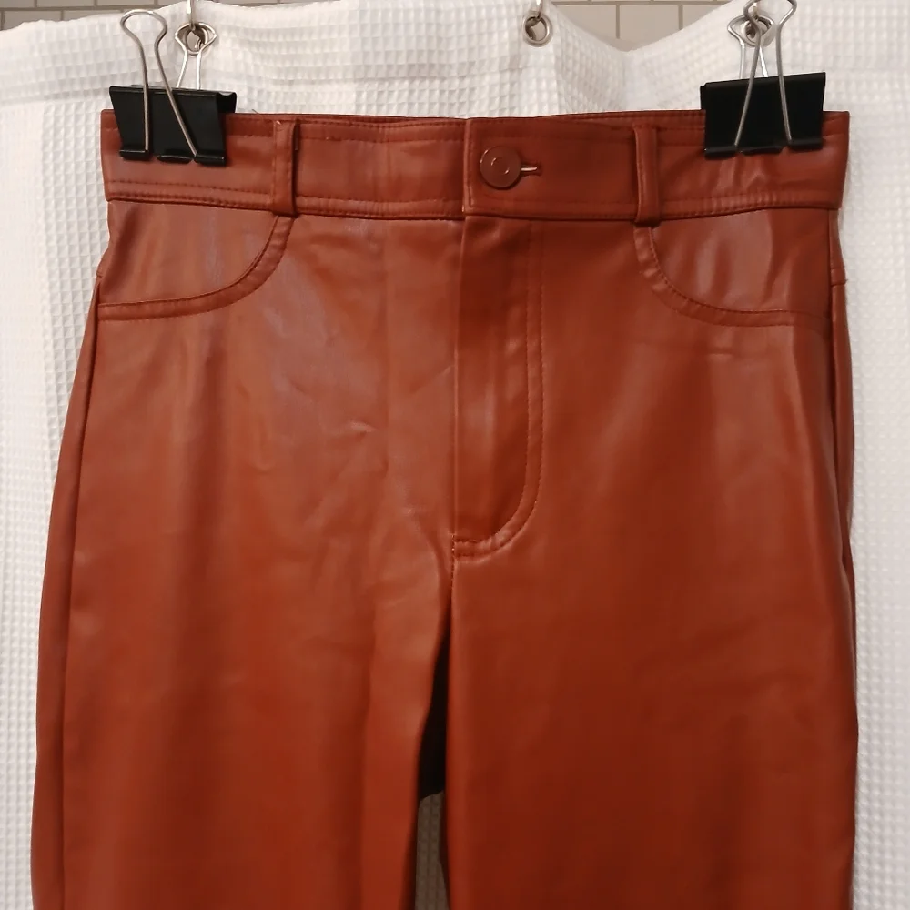 Zara High Rise Mito Ankle Zip Faux Leather Red/Maroon Leggings / Size Small